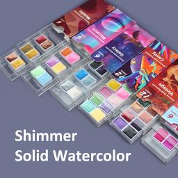 Seamiart-conjunto de pintura aquarela metálica de glitter para arte, material de papelaria, arte, pigmento sólido, 6/12 - Image 4