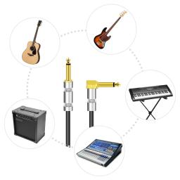 Cabo de áudio para instrumento musical encaracolado, reto ao ângulo reto, banhado a ouro, plugues TS, jaqueta de PU para baixo de guitarra, 1/4 pol - Image 3