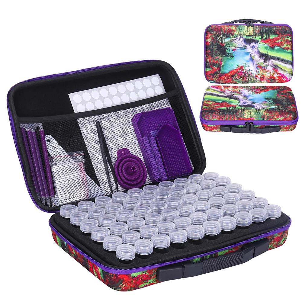 Homfun caixa de armazenamento de pintura diamante, bolsa organizadora portátil de 60 espaços com ferramentas diy, caixa de contas de artesanato de arte, vários padrões - Image 1
