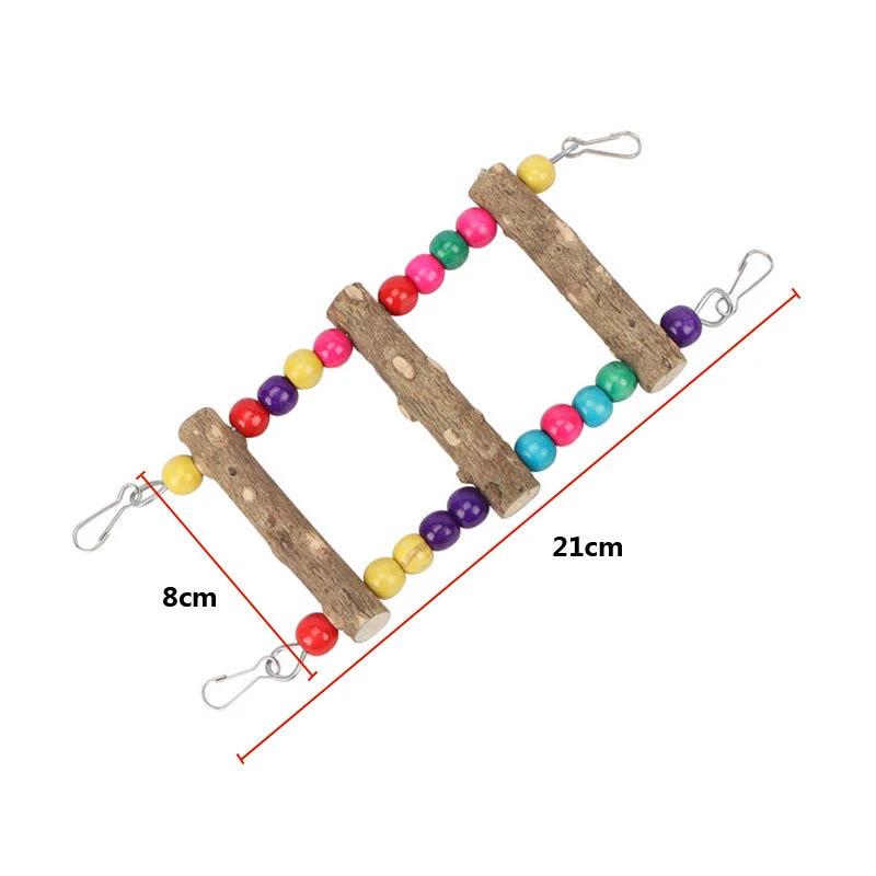 Escada De Madeira Natural Pendurada Para Papagaio, Brinquedo De Bola Colorido, Escada De Escalada Para Conures, Periquitos, Calopsitas, D9253, 3, 5, 7 Ladder Birds - Image 1