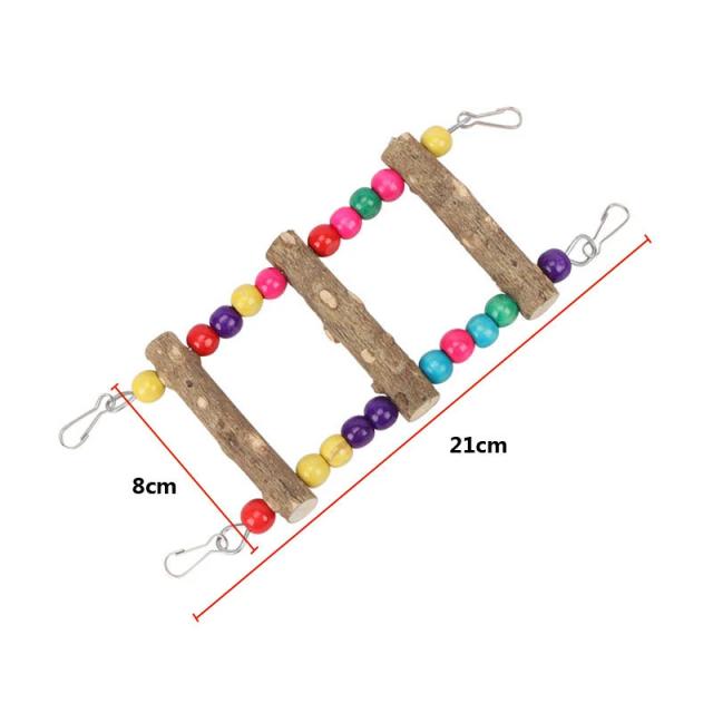 Escada de Madeira Natural para Pássaros com Brinquedo de Bola Colorido - Ideal para Papagaios, Conures, Periquitos e Calopsitas
