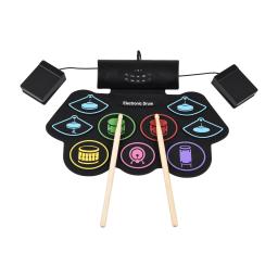 Electronic Hand Roll Drum Set, instrumento de percussão, 9 almofadas, BT, som externo, baquetas, pedal, MIDI Interface Speaker - Image 2