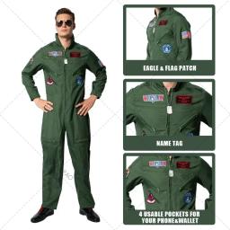 Top gun filme cosplay uniforme da força aérea americana trajes de halloween para homens adulto exército verde piloto macacão astronauta - Image 1