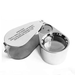 Lupa de metal com luzes LED, Lupa dobrável para identificação Selos Antigos Jóias Diamante Lupas, 40X - Image 2