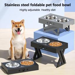 Alimentador de aço inoxidável para cão e gato, elevação de água, mesa de jantar, duplo dobrável e ajustável, antiderrapante Pet Supplies - Image 1