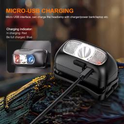 Superfire mini recarregável poderoso farol usb de alta potência led à prova dwaterproof água cabeça lâmpada sensor tocha trabalho luz frontal - Image 5