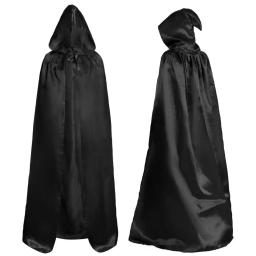 Capa preta com capuz para adultos e crianças, traje cosplay, comprimentos diferentes, traje de desempenho, capa - Image 1