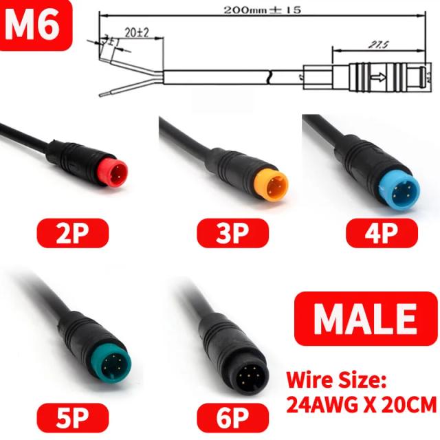 Julet Conector Sensor à Prova d'Água para Bicicleta Elétrica M6 M8 Masculino Feminino Ebike Display Cabo com Fio