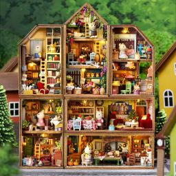 Casas de bonecas para meninas, Kits de construção em miniatura com móveis, Brinquedos Dollhouse, DIY, Mini Rabbit Town Casa, Presentes de aniversário - Image 1