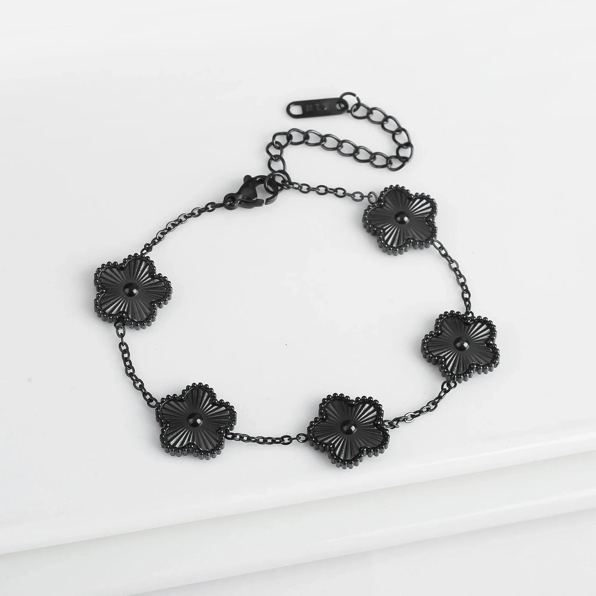 Cor jóias trevo aço inoxidável nova planta cinco folhas flor pulseira jóias quentes presentes para mulher - Image 1