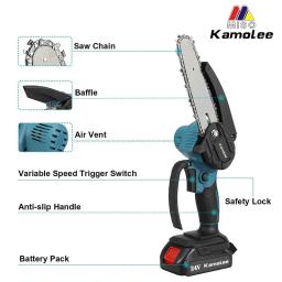 Kamolee-Brushless Serra Elétrica, Mini Chainsaw, Cortador de Madeira, Poda Jardim Power Tool, Makita 18V Bateria, 8" - Image 4