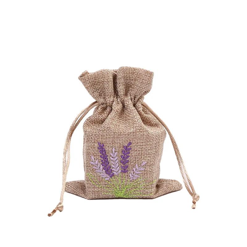 Impresso Lavanda Imitação Hemp Bag, Pequeno Saco De Embalagem De Presente, Bordado, Festa De Casamento, Decoração De Casa, Ornamentos, 10x14cm, 5Pcs - Image 1