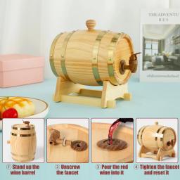 Barril De Vinho De Madeira Com Torneira, Barril De Cerveja De Madeira De Pinho, Selagem De Barril De Uísque Dispenser, Balde De Armazenamento De Brandy, 1.5L - Image 4