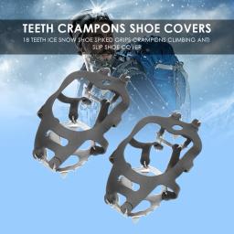 Garra de gelo antiderrapante para escalada, sapato de neve, apertos cravados, grampos, grampos de aço inoxidável, tampas antiderrapantes, 18 dentes - Image 1