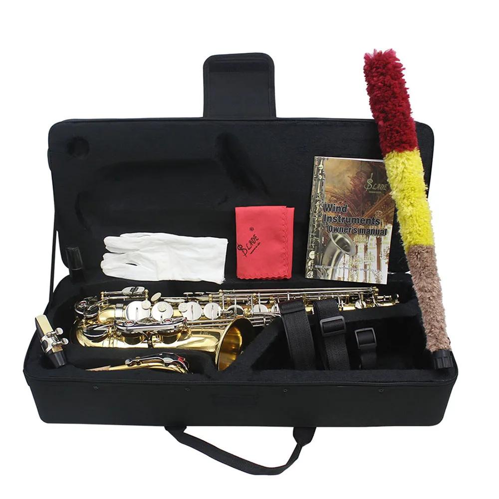 Alta qualidade eb alto saxofone latão lacado ouro e plana sax instrumento de sopro musical com caso bocal acessórios - Image 1