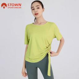 Blusas esportivas mulher dança esportes prática roupas soltas ajuste superior para a aptidão feminina manga curta camiseta de treinamento para as mulheres - Image 1
