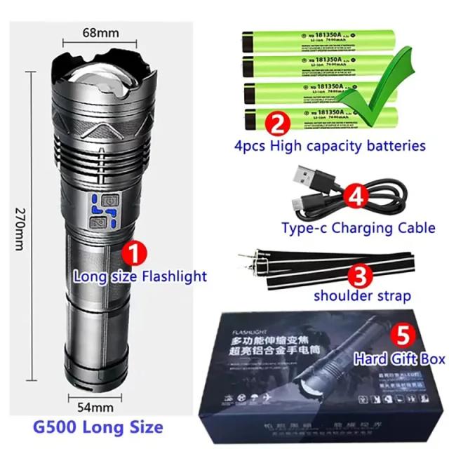 Lanterna LED Recarregável Super Brilhante e de Longo Alcance para Acampamento e Uso Tático