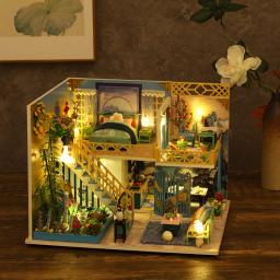 Diy casa de boneca de madeira casa flor quarto kits de construção em miniatura casa de bonecas com móveis roombox brinquedos para meninas presentes natal - Image 4