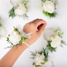 Estilo coreano Rose Pulseira De Flor De Pulso, Boutonniere De Casamento, Flor De Mão De Dama De Noiva, Pulseiras De Pérola, Acessórios De Casamento - Image 1