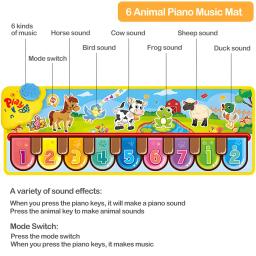 Esteiras Musicais Com Sons De Música, Tapete De Teclado De Piano, Tapete, Cobertor Animal, Brinquedos De Chão - Image 3