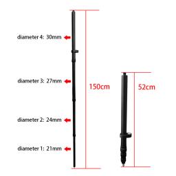 Fibra de carbono portátil 4 seções Pólo telescópico, Haste de mapeamento, Liga de alumínio preta, Prisma GPS, Novo comprimento 52-150cm - Image 6