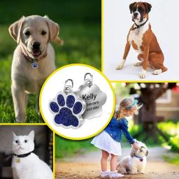 Tag com nome gravado personalizado para animais de estimação, pingente personalizado, pata, brilho, identificação, cachorro, cachorro, gato, acessórios - Image 3