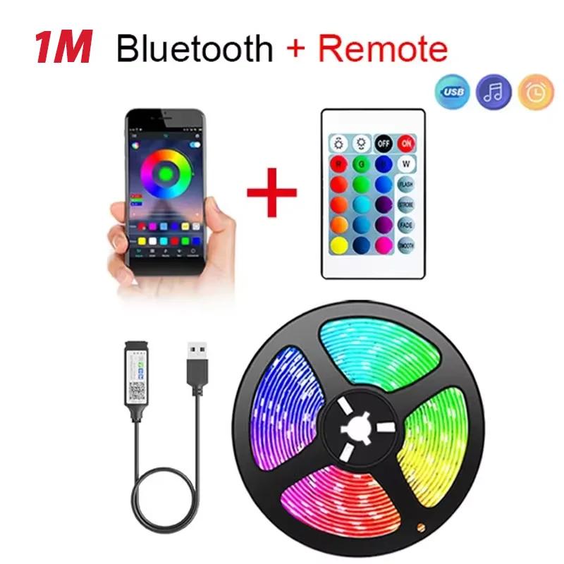 Fita LED com controle remoto infravermelho, fita de lâmpada flexível para casa, decoração de festa, luz de fundo de TV, Bluetooth inteligente, USB, RGB, 5050, 5V - Image 1