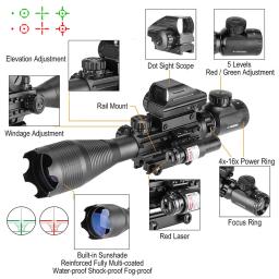 Riflescope tático com mira laser, 3 em 1 Rifle Scope Combo, Telêmetro óptico, Reflexo de ponto vermelho, 22mm Rail, 4-16x50EG - Image 4