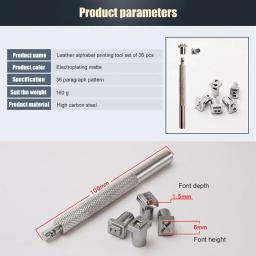 Couro Seal Gravura Artesanato Conjunto de Ferramentas, Aço Alfabeto Número Selo, Couro Artesanato Selos, Molde De Impressão De Metal, DIY Set, 36Pcs - Image 6