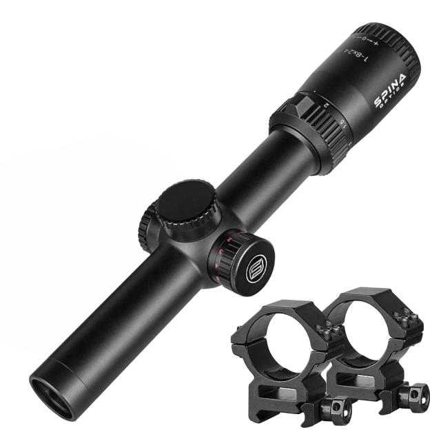 SPINA Óptica Longo Eye Relief Rifle Scope, Visão Óptica Tática, Torre Iluminada Retículo, Collimitador, 1 a 8x24, 1/2 MOA