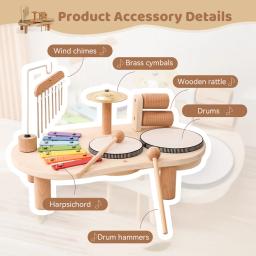 Montessori Wooden Bells chocalho para bebês, brinquedos educativos para crianças, instrumentos musicais, kit de bateria para crianças, mesa de música - Image 3