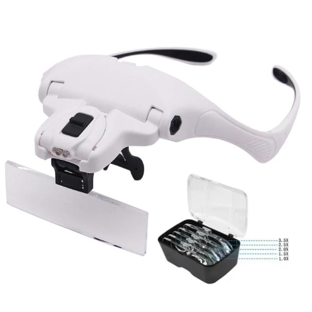 Lupa de Cabeça com LED e 5 Lentes para Joalheria e Reparos