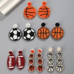 Boêmio bola de tecido arroz talão brincos, criativo feminino jóias, costurado à mão, futebol, basquetebol, rugby, europeu e americano - Image 1