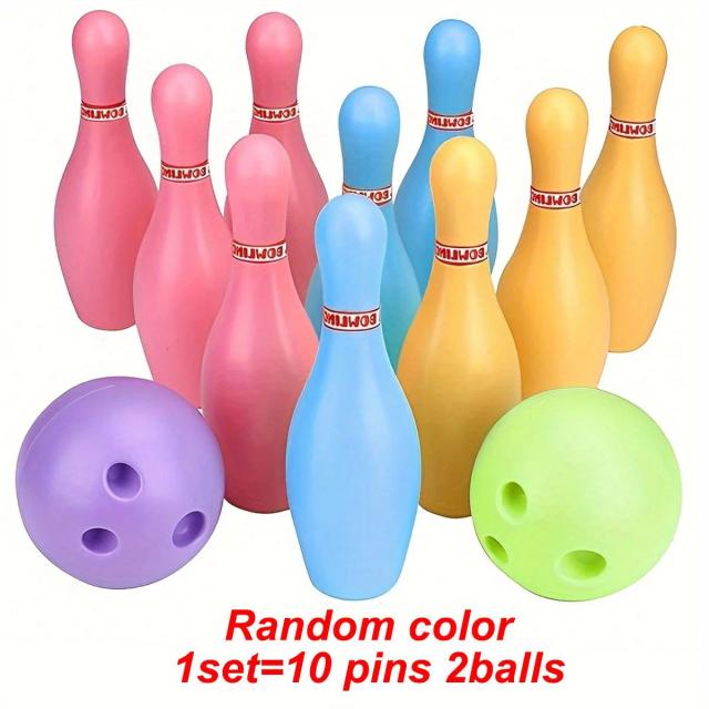Mini Conjunto de Boliche 12 peças 10 Pinos 2 Bolas Brinquedo Plástico para Esportes ao Ar Livre