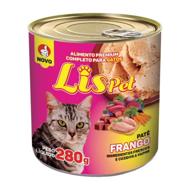 Ração Úmida Patê Sabor Frango para Gatos Adultos e Filhotes - Alimento Completo LISPET 280g