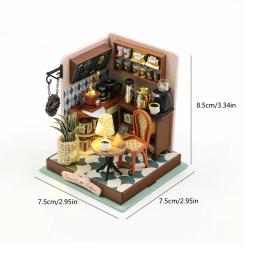 Mini DIY Handmade Coffee Shop Kit, 3D Puzzle Assembly, Brinquedos Modelo de Construção, Casa, Decoração do Quarto com Móveis, Madeira - Image 4