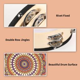 De madeira Tambourine mão tambor, dupla linha, Metal pratos, Jingles instrumento de percussão, Handbell, 10 ", 8", 7 ", 16Pcs - Image 6