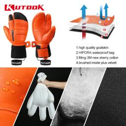 KUTOOK-Luvas térmicas para homens e mulheres, luvas de couro de cabra ThInsulate, luvas de snowboard quente, esqui impermeável, 3m, inverno - Image 5