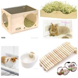Casa De Coelho De Madeira Para Coelhos, Ninho De Animais Pequenos, Moldura De Grama De Madeira, Túnel De Coelho, Alimentador De Feno De Grama, Coelhos Toy - Image 2