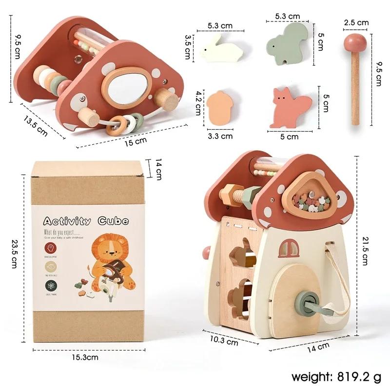 Bloco De Construção De Madeira Para Bebês, Jogo De Percussão De Música, Educação Recém-Nascida, Casa De Cogumelos, 5 Em 1, Desenhos Animados, Forma De Animal, Brinquedo De Correspondência - Image 1
