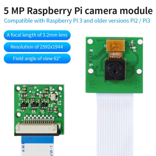 Câmera Mini de Vídeo 5MP 1080p para Raspberry Pi 4B, 3, 2, A e B/B+