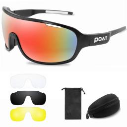 POAT Ciclismo Óculos com Case, Outdoor Sports Eyewear, bicicleta Óculos de sol, MTB Óculos, Moda Bicicleta, UV400, 4 Lens - Image 1