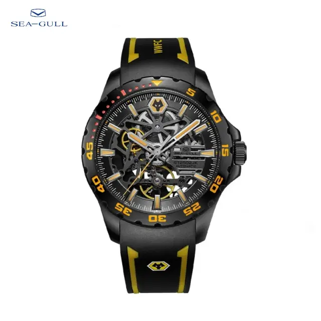 Seagull Relógio Mecânico Masculino 815.92.1877HK Esqueleto Dupla Face 44mm