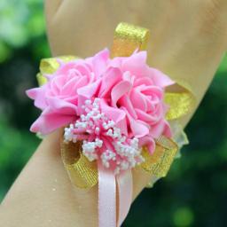 Pulso Corsage Ribbon Pulseira, flores rosas, dama de honra Wedding Party Decoration, Decoração nupcial - Image 2