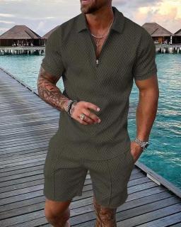 Conjunto de camisa polo e shorts monocromático impressão 3D masculina, agasalho com zíper, camiseta extragrande, roupas de moda verão, tendência, 2 peças - Image 6