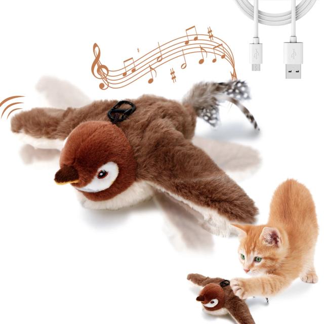 Brinquedo Interativo de Pelúcia para Gatos com Som Realista de Pássaro e Catnip