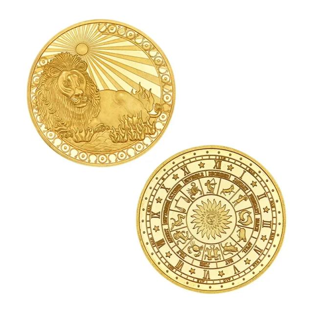 Colecionáveis Lucky Zodiac: Moeda Lembrança Antiga em Metal para Decoração de 4cm