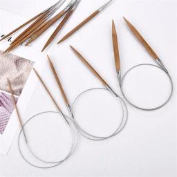 Agulhas de tricô circulares para costura Crochet de bambu Ganchos de cúspide dupla, Tubo de aço inoxidável DIY Ferramentas de costura manuais 3.0-12mm - Image 3