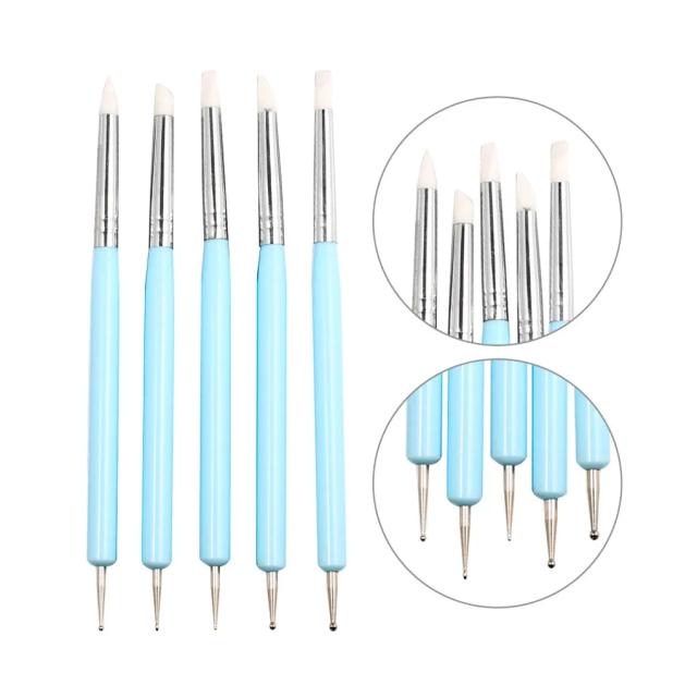 Conjunto de Ferramentas de Pontilhado Duplo em Silicone para Artesanato em Argila e Arte de Unhas com 5 Peças