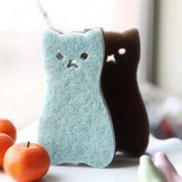 Conjunto De Limpeza De Gato Para Superfícies De Cozinha E Banheiro, Esponja De Lavagem De Louça, Esfregão, Escova, Bonito, 4Pcs - Image 1